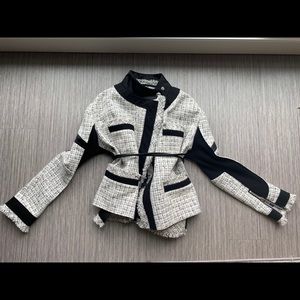 Sacai luxury contrast panel back tie tweed jacket